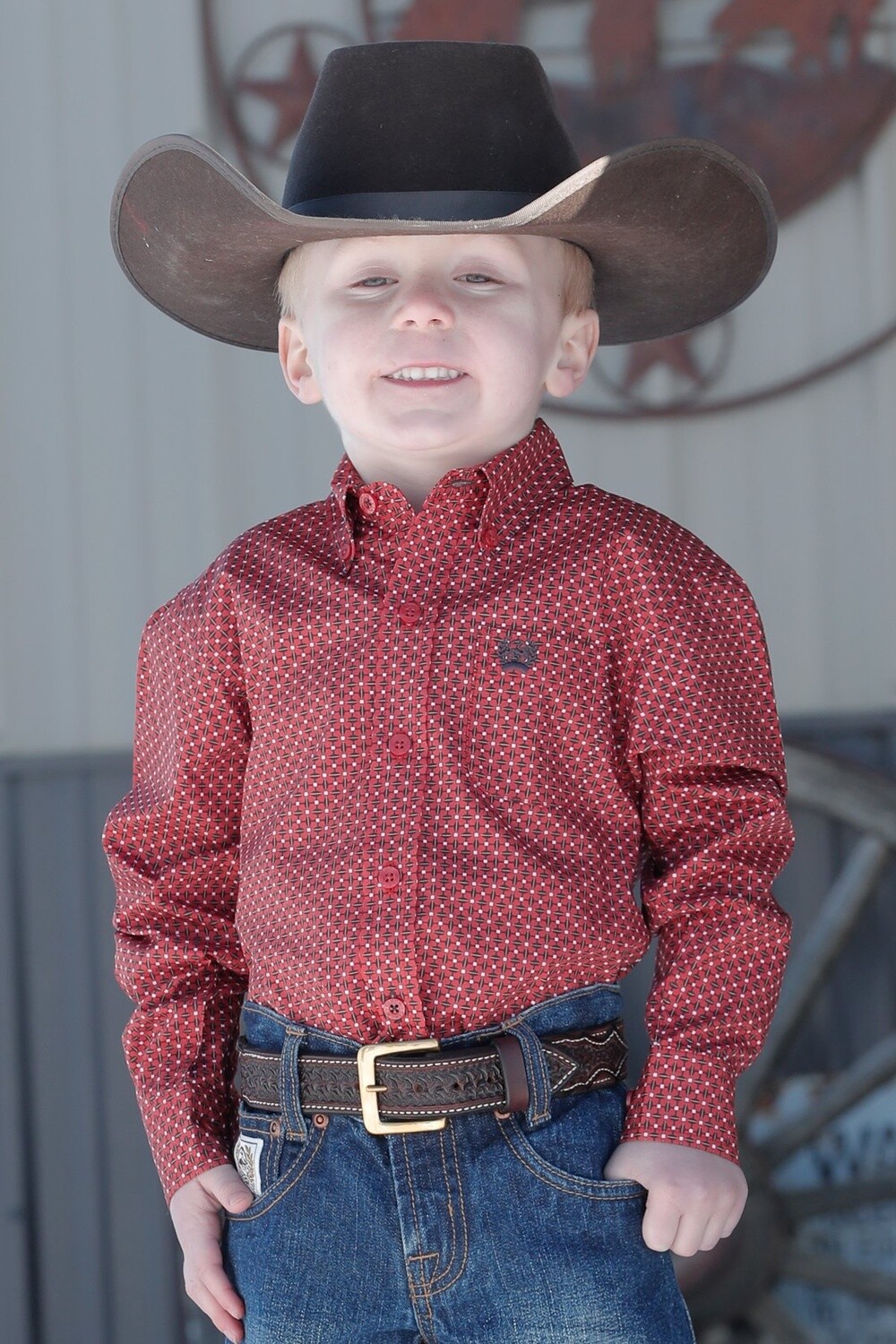 MTW7062327 BABY BOY CINCH RED LONG-SLEEVE BUTTON DOWN WESTERN SHIRT