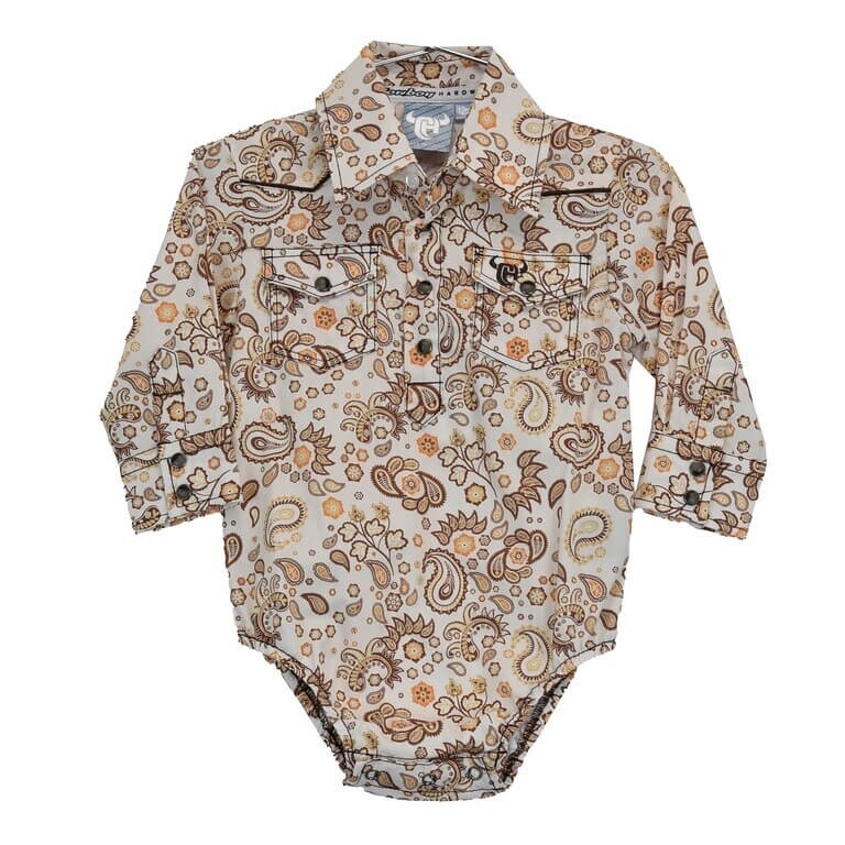 725466-063-I INFANT/TODDLER COWBOY HARDWARE PAISLEY PRINT LONG SLEEVE ROMPER