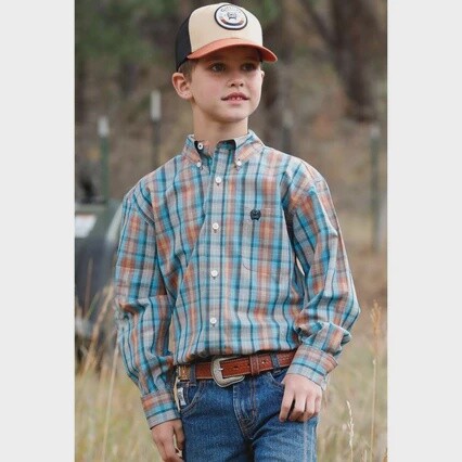MTW7060322 BOY'S CINCH LONG SLEEVE PLAID BUTTON DOWN