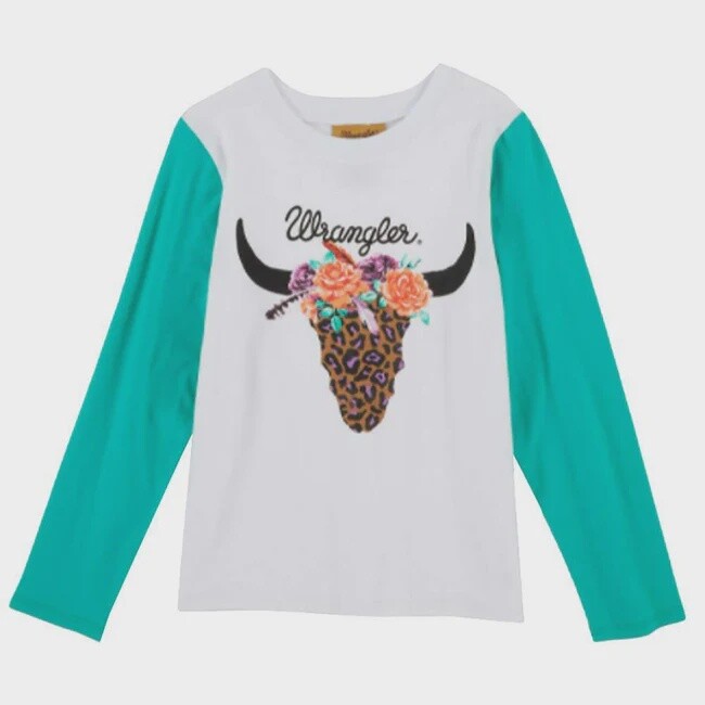 GWK430M GIRL&#39;S WRANGLER LONG SLEEVE LONGHORN TEE