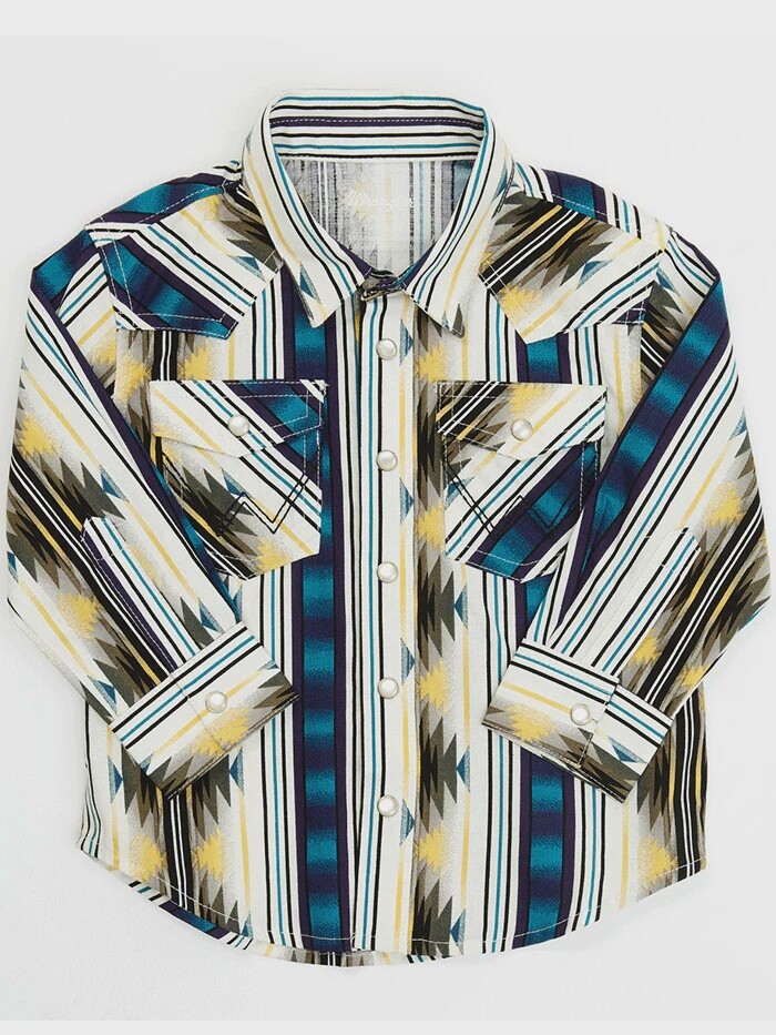 10PQ1290M BOYS WRANGLER INFANT LONG SLEEVE SNAP AZTEC PRINT SHIRT