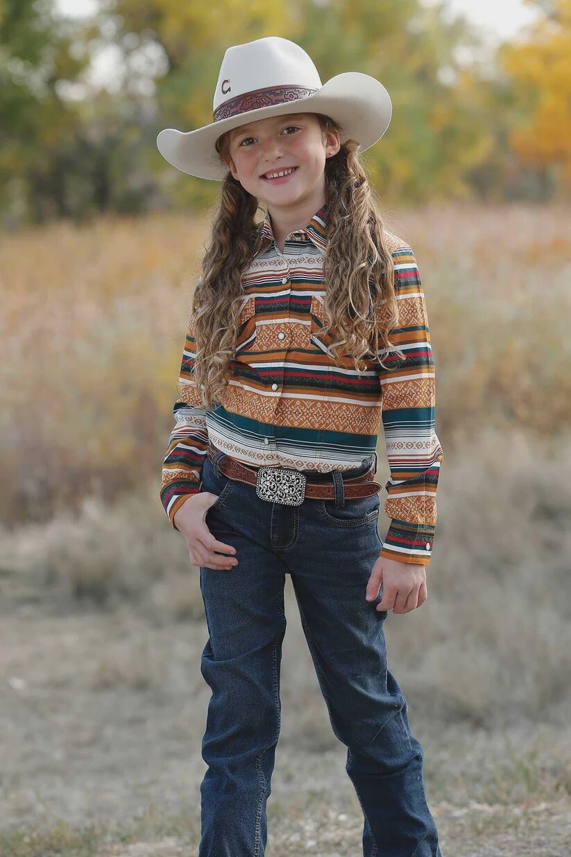 CTW3230030 GIRLS CRUEL GIRL GOLD LONG SLEEVE STRIPED SNAP SHIRT