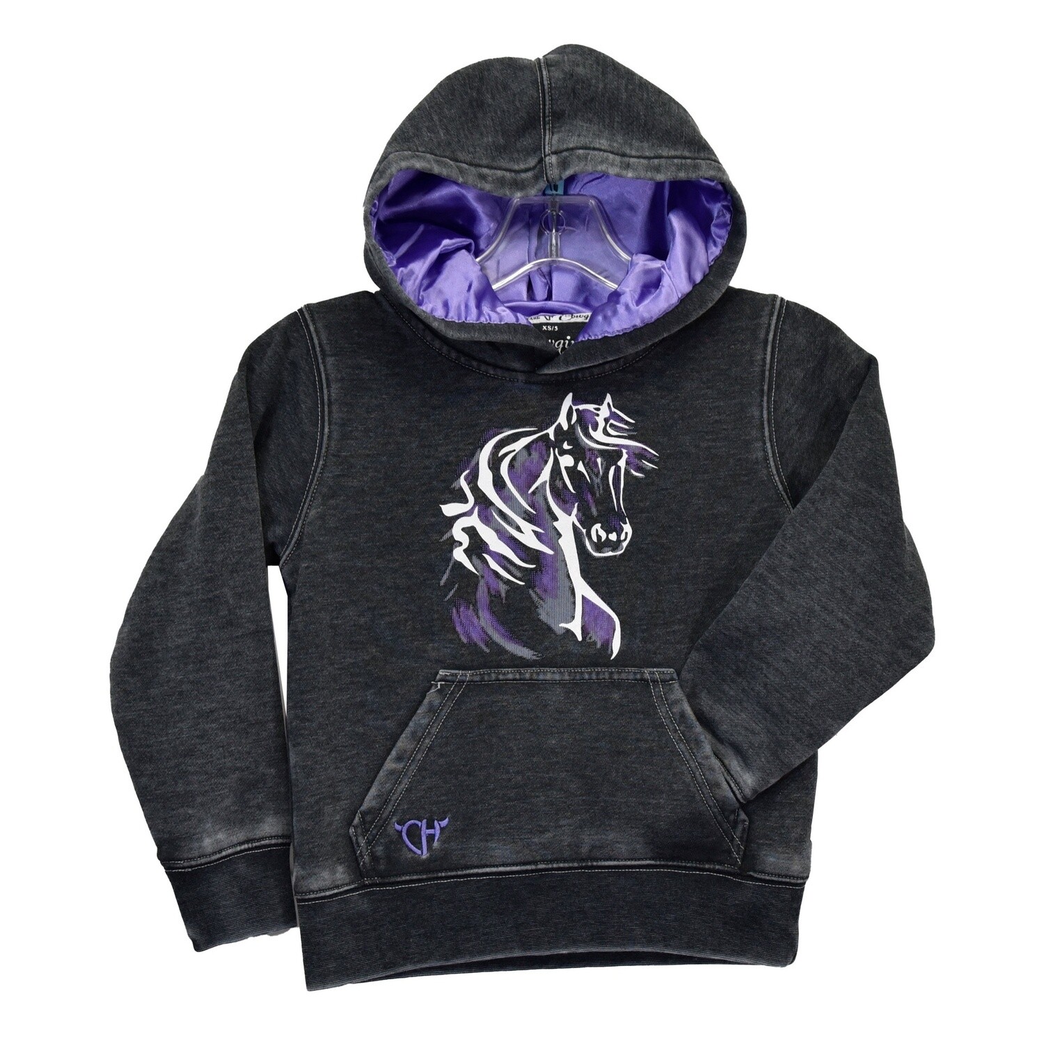 471369-014 GIRL&#39;S COWGIRL HARDWARE WATERCOLOR HORSE FLEECE HOODY