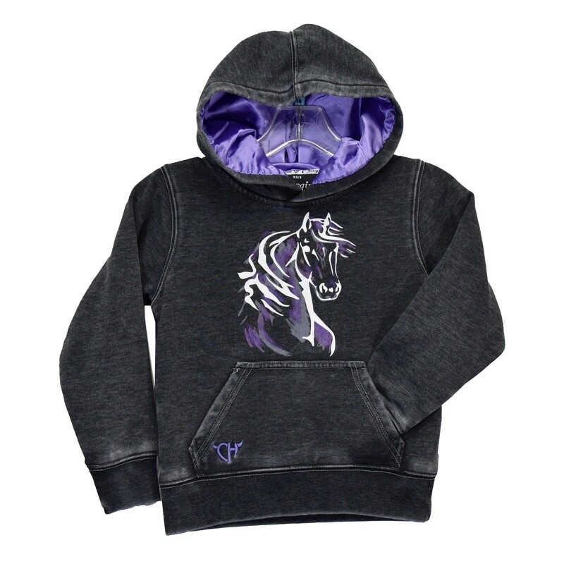 471369-014 GIRL&#39;S COWGIRL HARDWARE WATERCOLOR HORSE FLEECE HOODY