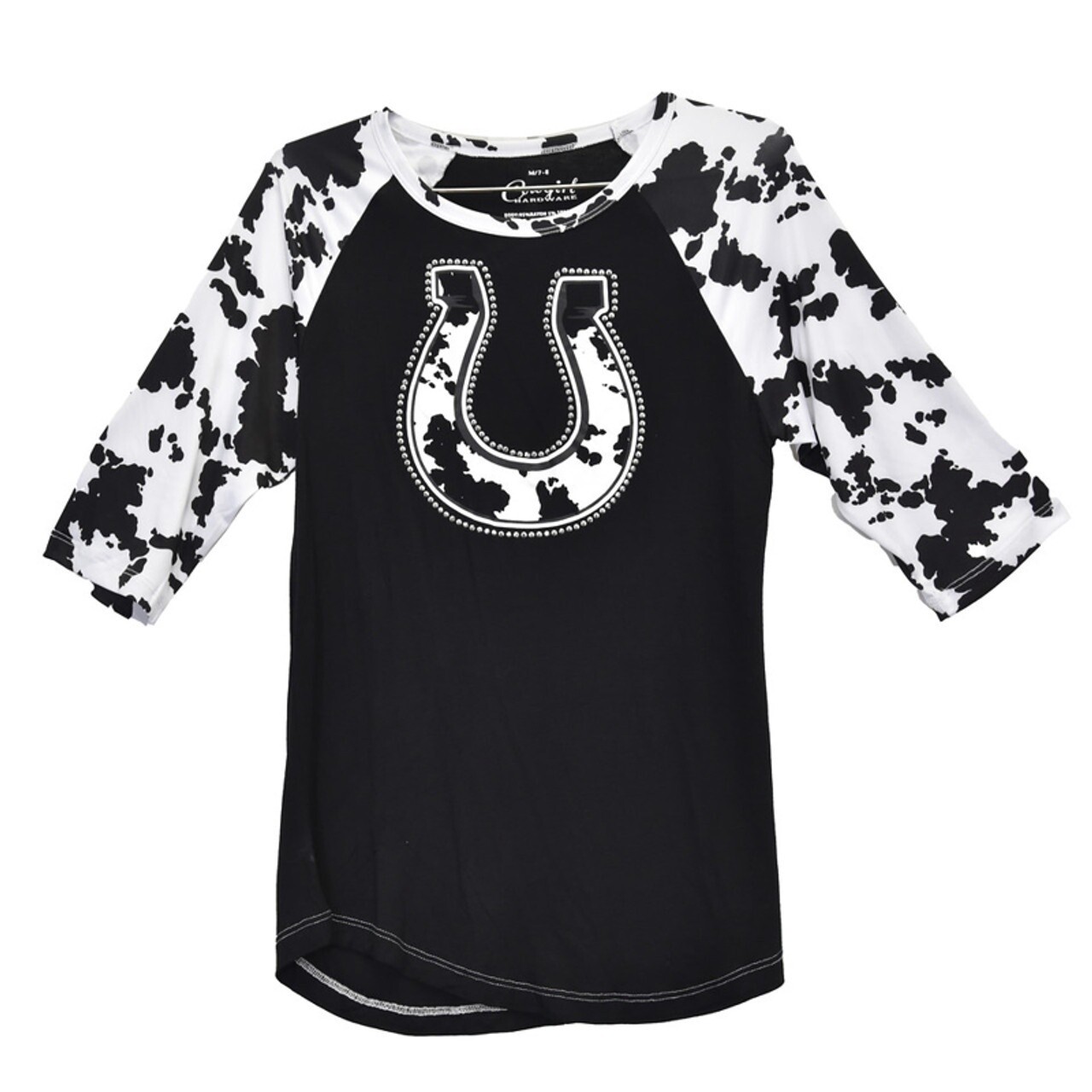 455361-010 GIRLS COWGIRL HARDWARE COWPRINT HORSESHOE RAGLAN TEE