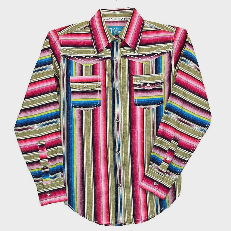 425491-750 GIRLS COWGIRL HARDWARE BLENDED LONG SLEEVE SERAPE SNAP SHIRT