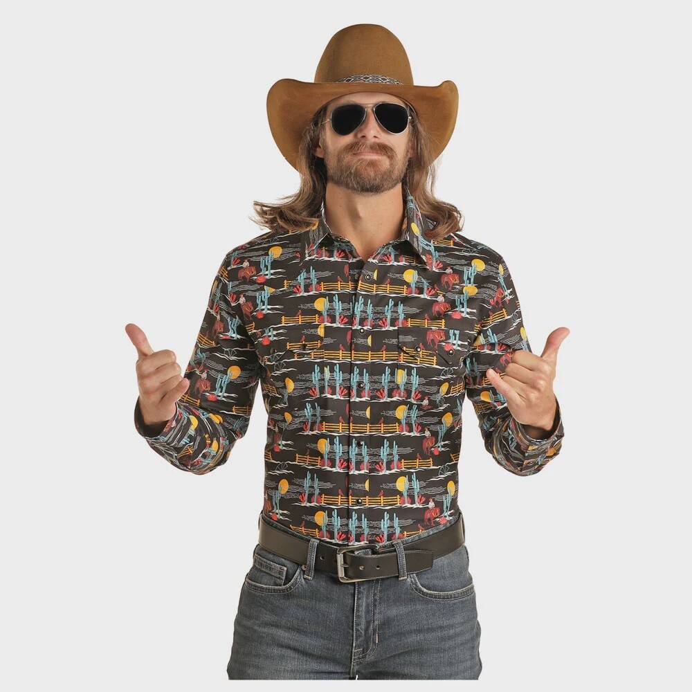 RRMSOSRZ82 MEN&#39;S ROCK &amp; ROLL DALE BRISBY CONVERSATIONAL LONG SLEEVE SNAP SHIRT