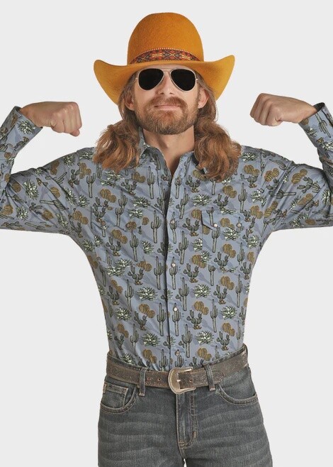 RRMSOSR0PR MEN&#39;S ROCK &amp; ROLL DALE BRISBY CACTUS LONG SLEEVE SNAP SHIRT