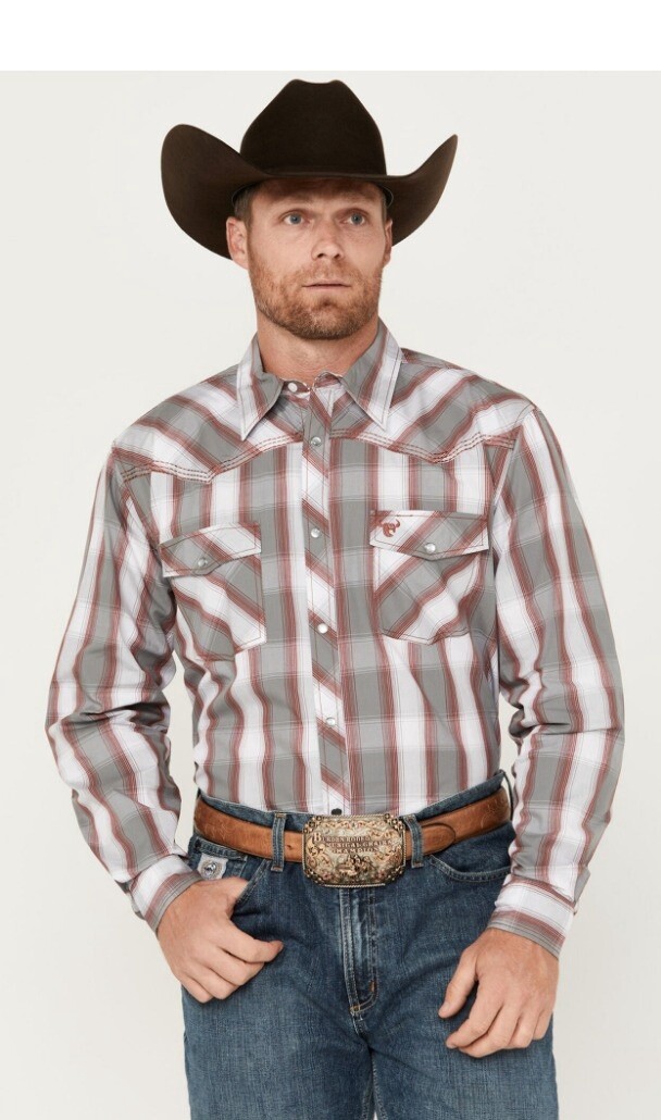 125492-120-M MEN&#39;S COWBOY HARDWARE HOMBRE LONG SLEEVE PLAID SNAP SHIRT