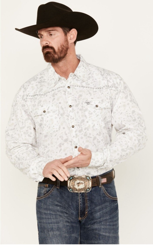 125497-021-M MEN&#39;S COWBOY HARDWARE ROMAN PAISLEY LONG SLEEVE SNAP SHIRT