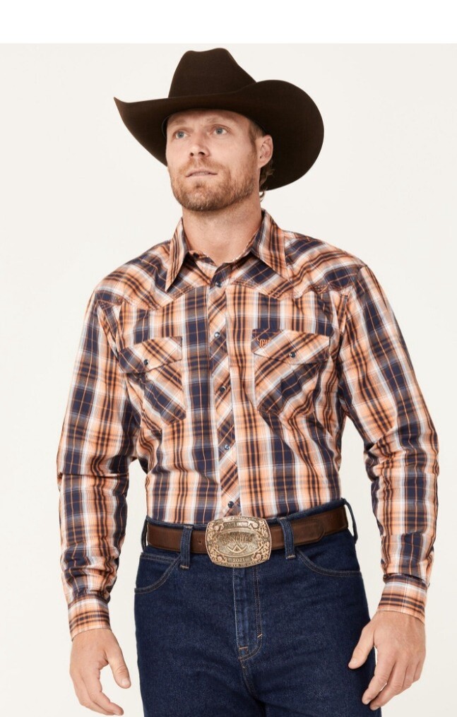 125517-265-M MEN&#39;S COWBOY HARDWARE HERMOSILLO LONG SLEEVE PLAID WESTERN SNAP SHIRT