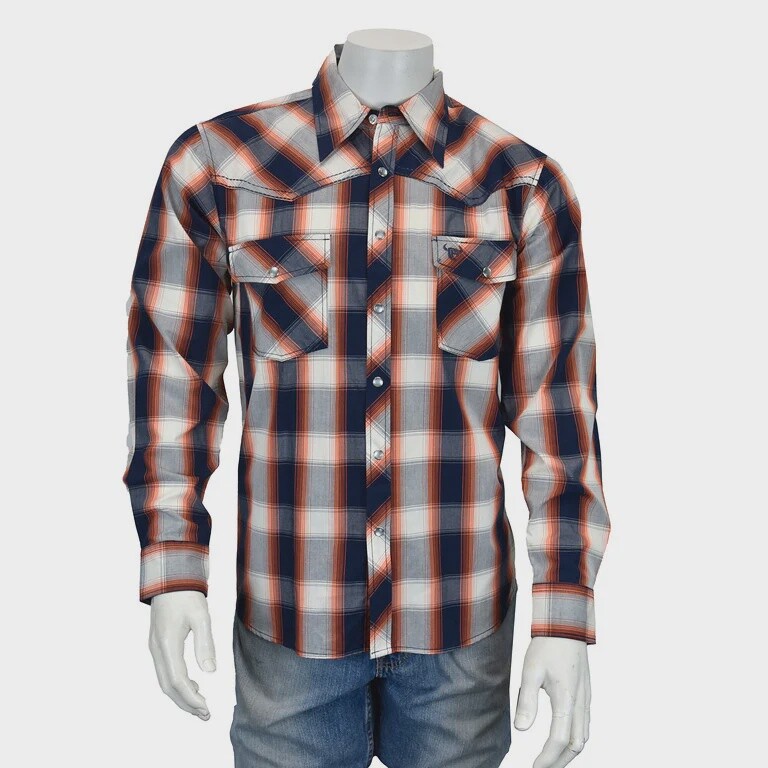 125467-265-M MEN&#39;S COWBOY HARDWARE LONG SLEEVE PLAID SNAP SHIRT