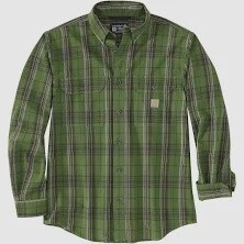 105946-GD3 MEN&#39;S CARHARTT LOOSE FIT MIDWEIGHT CHAMBRAY LONG-SLEEVE PLAID BUTTON UP SHIRT