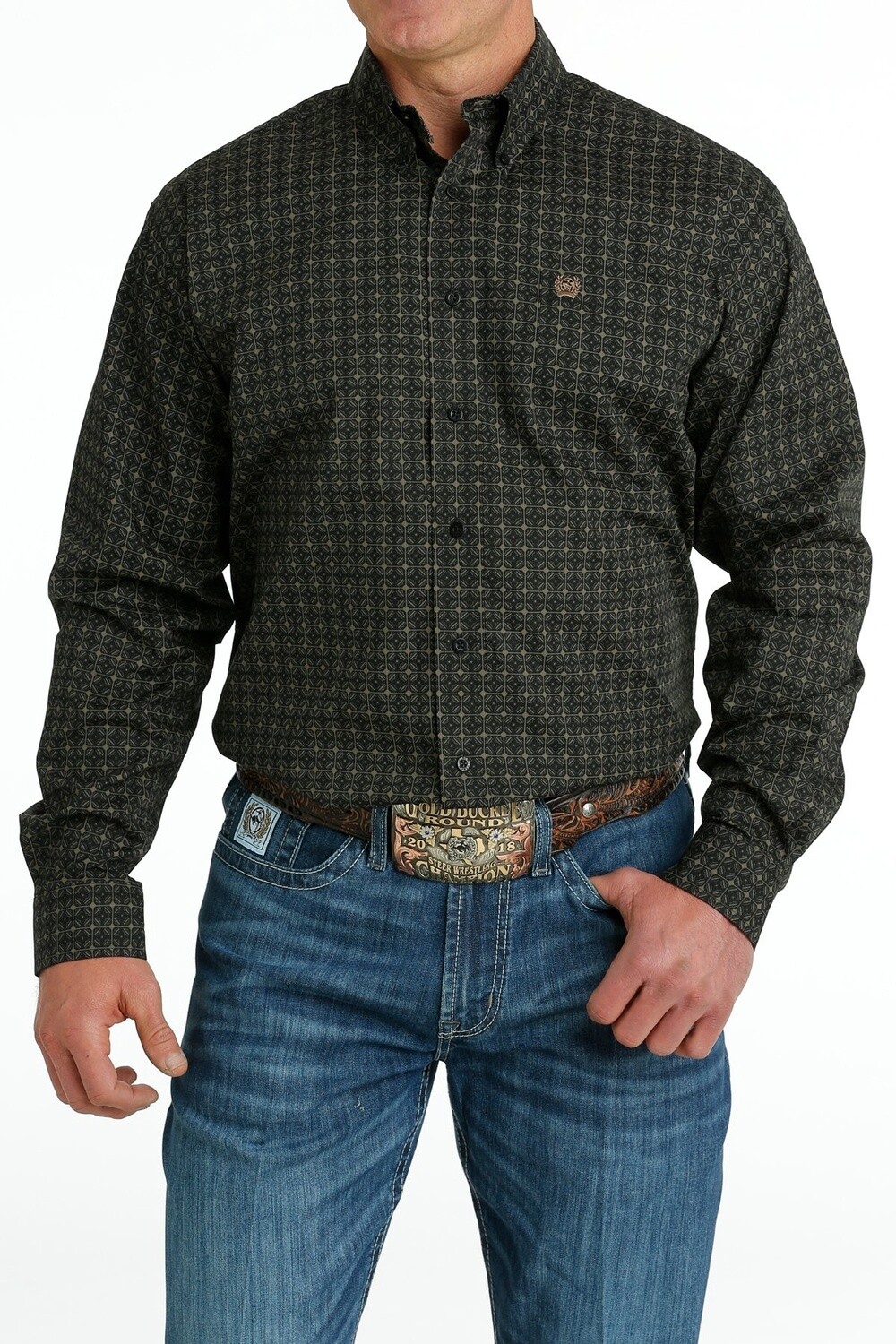 MTW1105663 MEN&#39;S CINCH LONG-SLEEVE BLACK PRINT BUTTON-DOWN WESTERN SHIRT