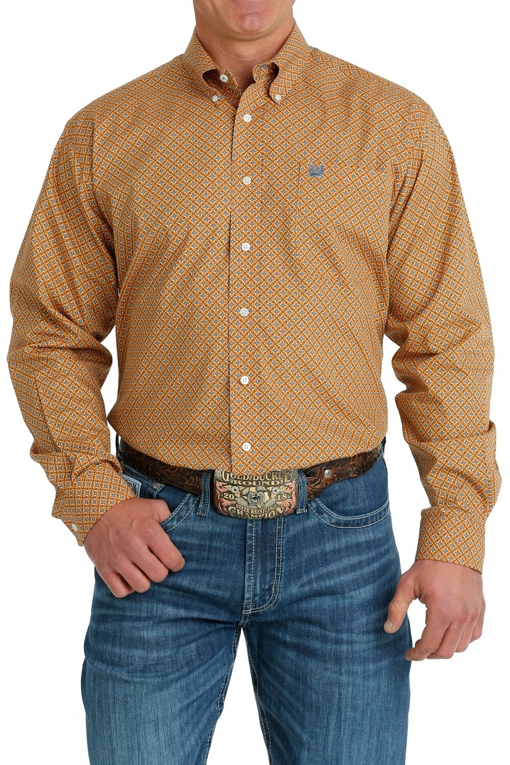 MTW1105700 MEN&#39;S CINCH ORANGE PRINT LONG-SLEEVE WESTERN BUTTON DOWN SHIRT