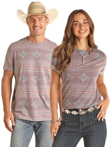 RRUT21R1AM UNISEX ROCK &amp; ROLL AZTEC PRINT TEE