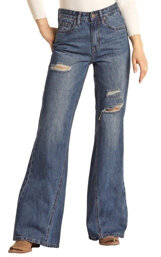 RRWD8HR0GX WOMEN'S ROCK & ROLL HIGH RISE PALAZZO FLARE JEANS