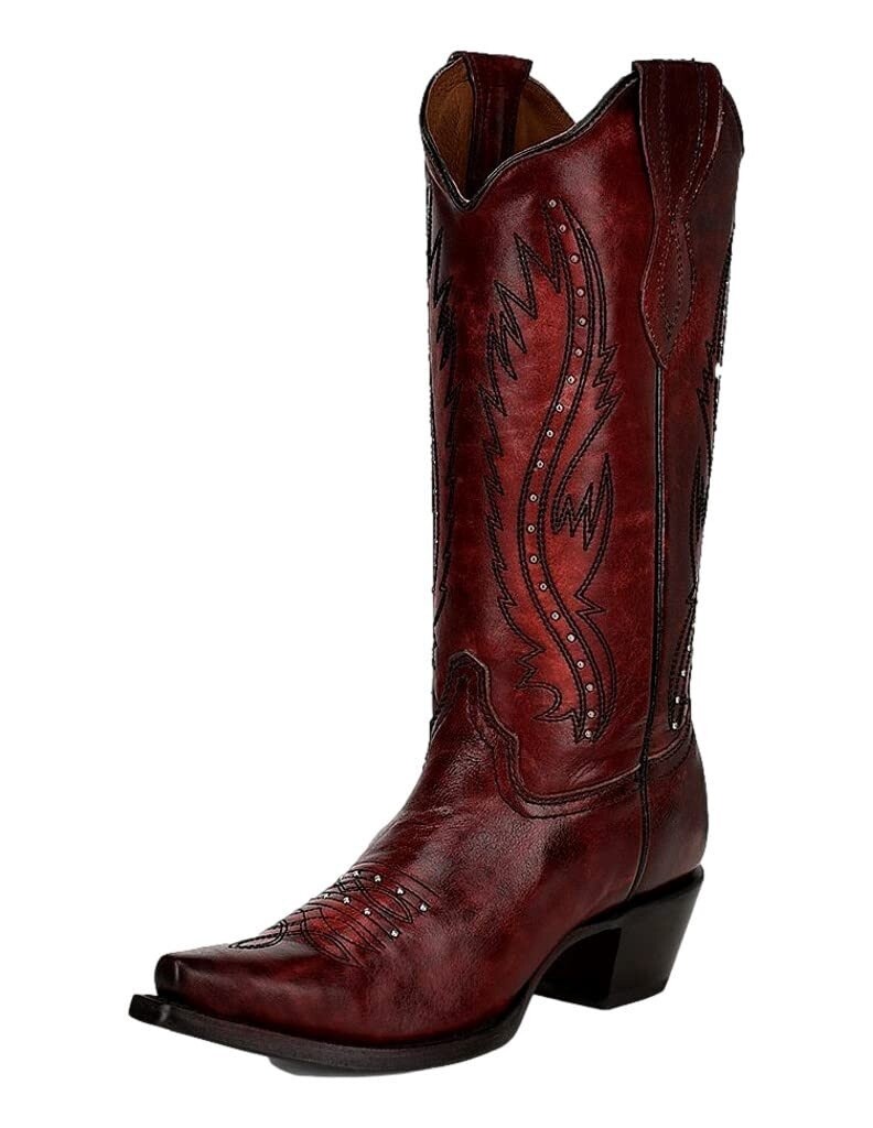 L2067 WOMEN&#39;S CIRCLE G 12&quot; RED EMBROIDERY SNIP TOE