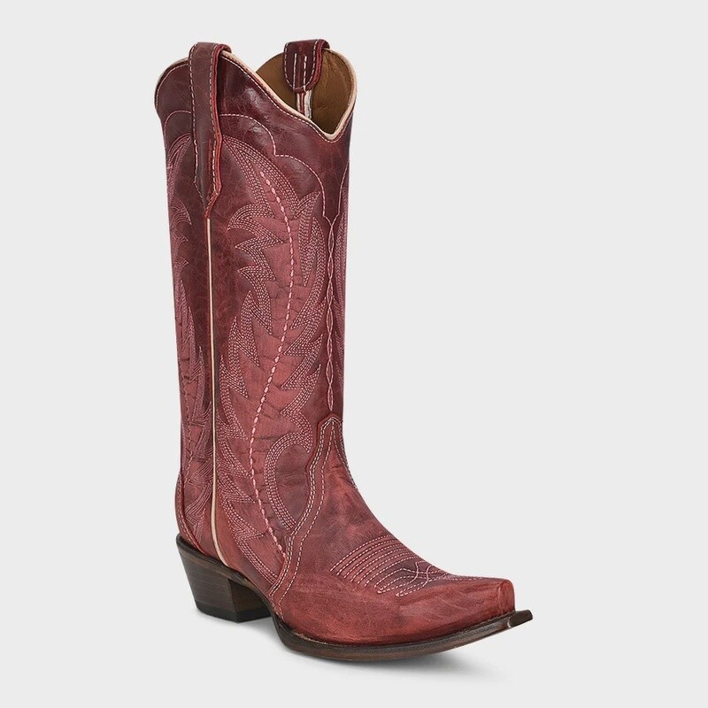 L5871 WOMEN&#39;S CIRCLE G 12&quot; RED EMBROIDERED SNIP