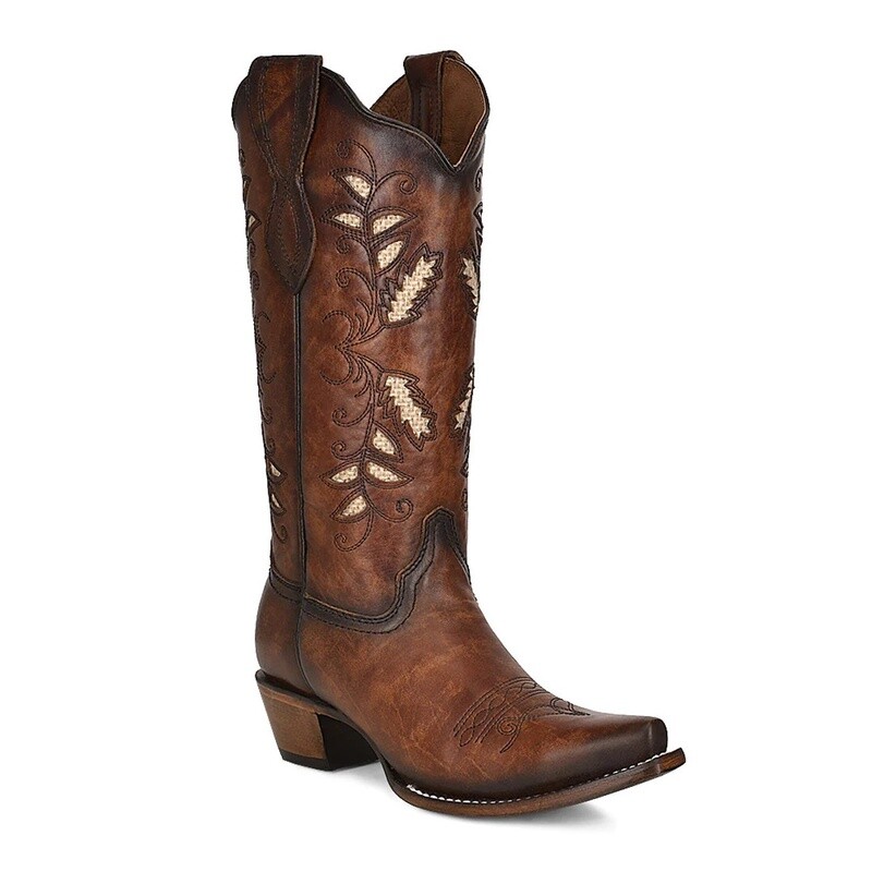 L2071 WOMEN&#39;S CIRCLE G 12&quot; BROWN INLAY SNIP TOE
