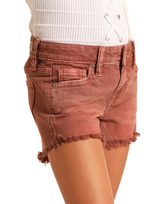 RRGD68RZSU GIRL&#39;S ROCK &amp; ROLL EXTRA STRETCH ROSE CUT-OFF SHORTS