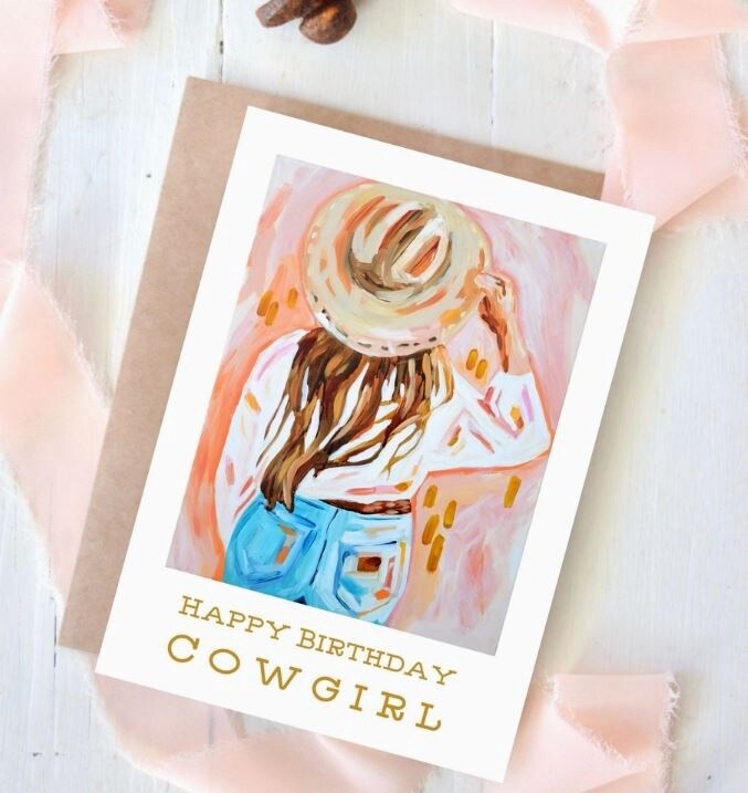 &quot;HAPPY BIRTHDAY&quot; PINK COWGIRL WESTERN GREETING CARD