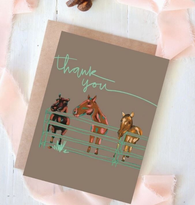 THREE HORSES WESTERN &quot;THANK YOU&quot; WESTERN GREETING CARD