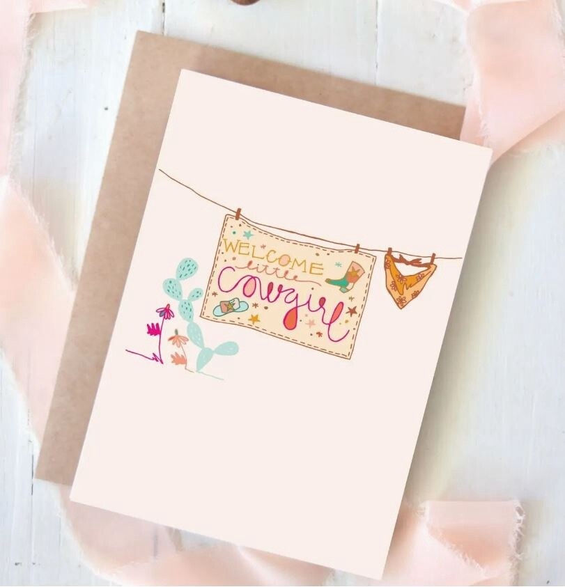&quot;WELCOME BABY&quot; BABY SHOWER WESTERN GREETING CARD