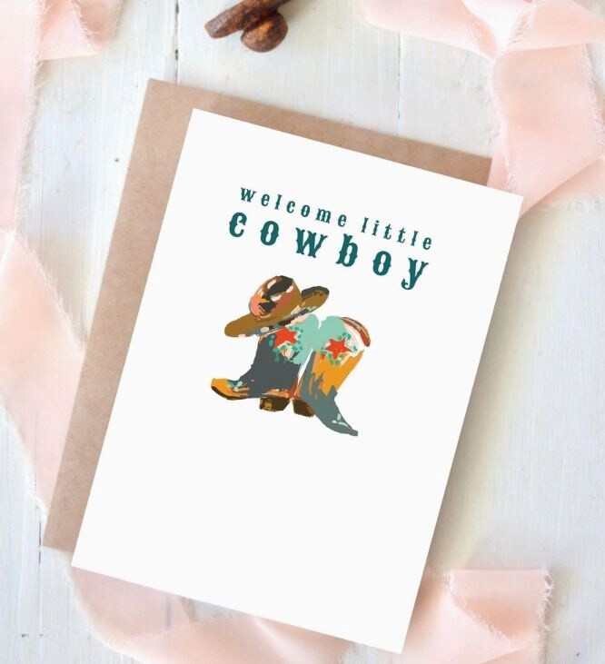 WESTERN &quot;BABY BOY COWBOY&quot; BABY SHOWER WESTERN GREETING CARD