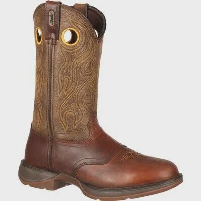 DB5468 MEN&#39;S DURANGO 12&quot; WEST SUNSET VELOCITY &amp; TRAIL BROWN ROUND TOE REBEL W/ YELLOW STITCHING