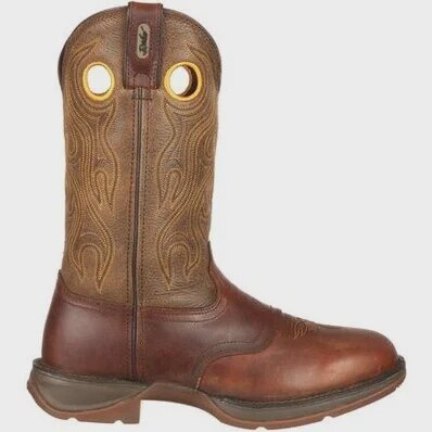 DB5468 MEN'S DURANGO 12" WEST SUNSET VELOCITY &amp; TRAIL BROWN ROUND TOE REBEL W/ YELLOW STITCHING