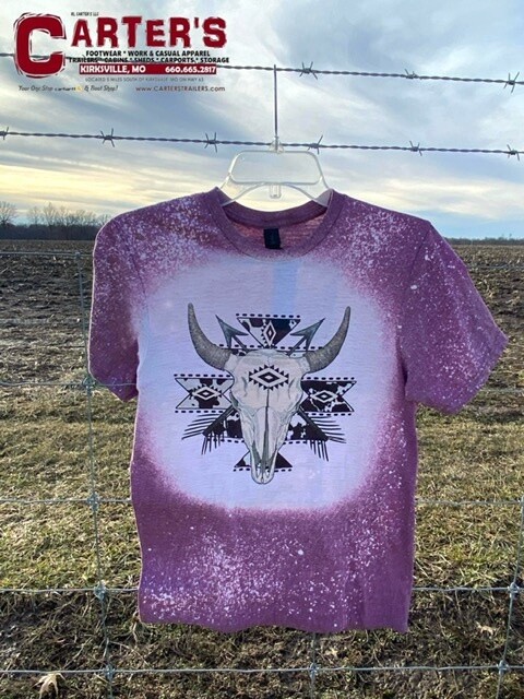 WOMEN&#39;S BOHO WESTERN AZTEC BULL S/S BLEACHED TEE