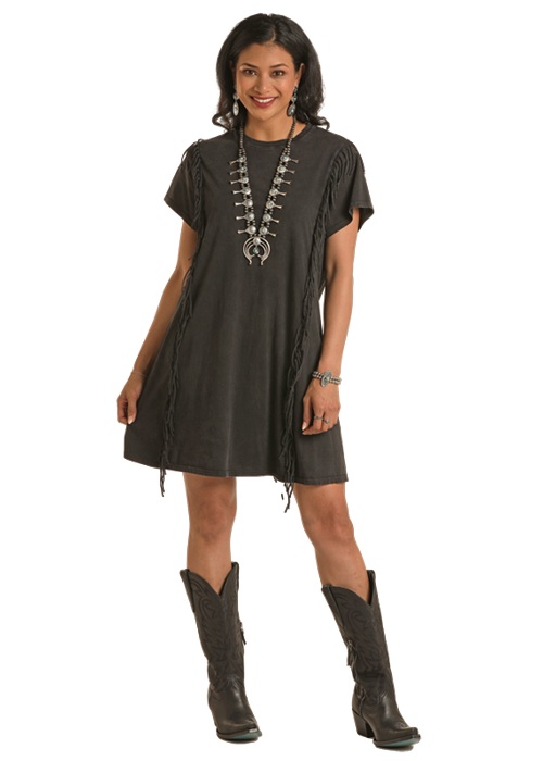 LWD1R03426 WOMEN&#39;S ROCK &amp; ROLL BLACK FRINGE DRESS
