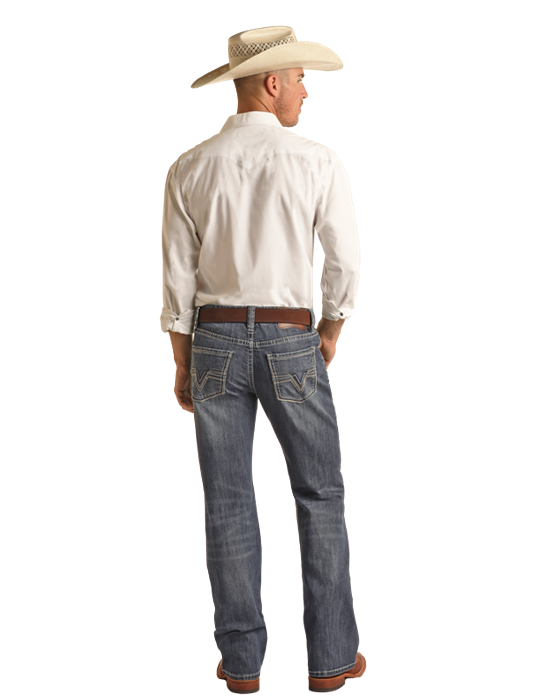 BM0DD03654 MEN&#39;S ROCK &amp; ROLL TWO TONE STITCH RELAXED BOOTCUT JEAN