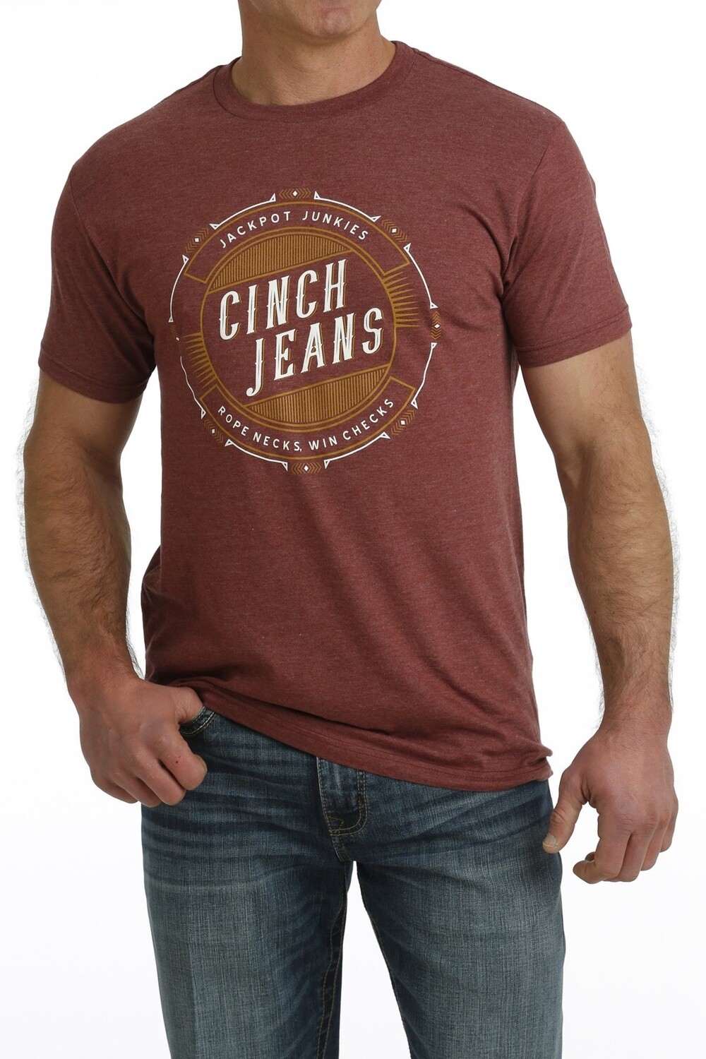 MTT1690608 MEN&#39;S CINCH BURGUNDY LOGO SHORT-SLEEVE TEE