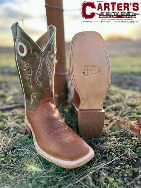 Justin Boots Style 4854 Brown Green Men’s Size 8 1/2 EE Western Cowboy‎ Justin Mens Bent Rail Sq Toe Boots– StateLineTack main image 3