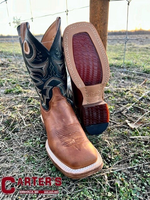 BR740 MEN'S JUSTIN BENT RAIL 11" BLACK SHAFT / COPPER BROWN SQUARE TOE WESTERN BOOT