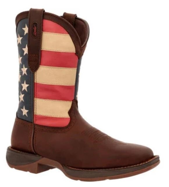 DB5554 MEN&#39;S DURANGO 11&quot; PATRIOTIC FLAG / BROWN SQUARE-TOE WESTERN BOOT - REBEL™ BY DURANGO®