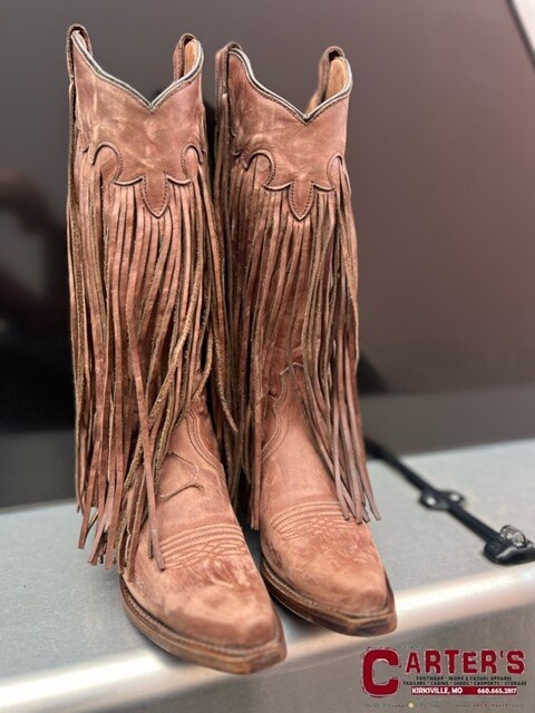 L6088 WOMEN&#39;S CIRCLE G BY CORRAL BRICK FRINGE SNIP TOE WESTERN BOOT