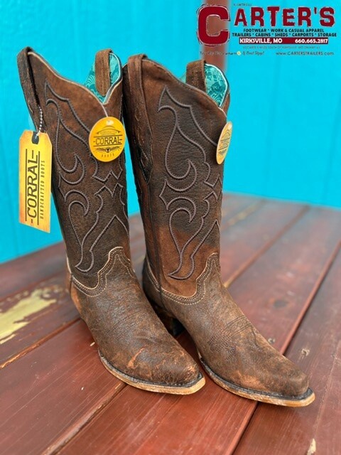Z5205 WOMEN&#39;S CORRAL 12&quot; BROWN LAMB SNIP-TOE WESTERN BOOT
