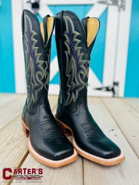 SA2102 WOMEN&#39;S TONY LAMA ESTRELLA BLACK COWHIDE SQUARE-TOE WESTERN BOOT