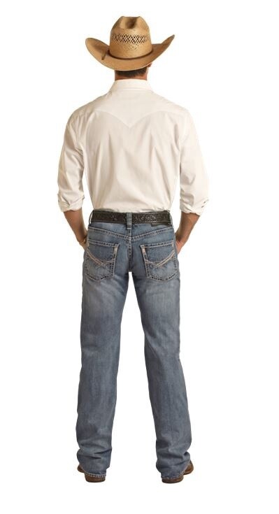 BM1PD03707 MEN&#39;S ROCK &amp; ROLL MEDIUM WASH PISTOL STRAIGHT JEANS
