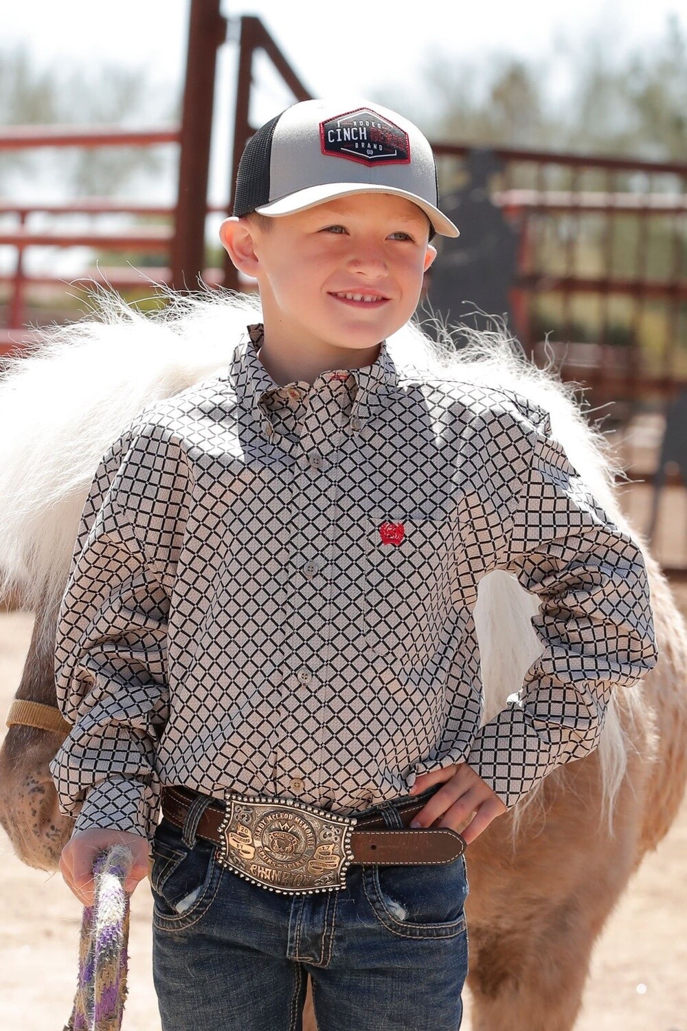 MTW7060341 BOY&#39;S CINCH LONG-SLEEVE KHAKI PRINT WESTERN SHIRT