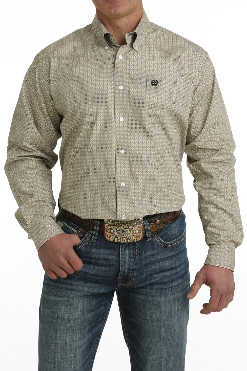 MTW1105719 MEN&#39;S CINCH LONG-SLEEVE KHAKI PRINT WESTERN SHIRT