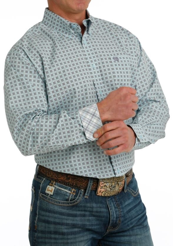 MTW1105734 MEN&#39;S CINCH LONG-SLEEVE LIGHT BLUE PRINT WESTERN BUTTON-DOWN SHIRT