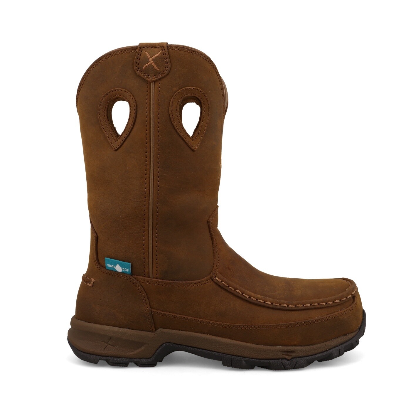WHKBNW1 WOMEN&#39;S TWISTED X  10&quot; DISTRESSED SADDLE WATERPROOF NANO SAFETY MOC TOE PULL-ON HIKER WORK BOOTG
