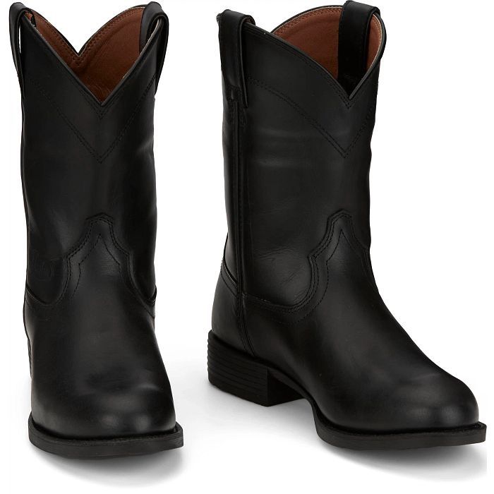 SE7500 MEN&#39;S JUSTIN 10&quot; JET BLACK WATER BUFFALO ROPER ROUND TOE STAMPEDE WESTERN BOOT