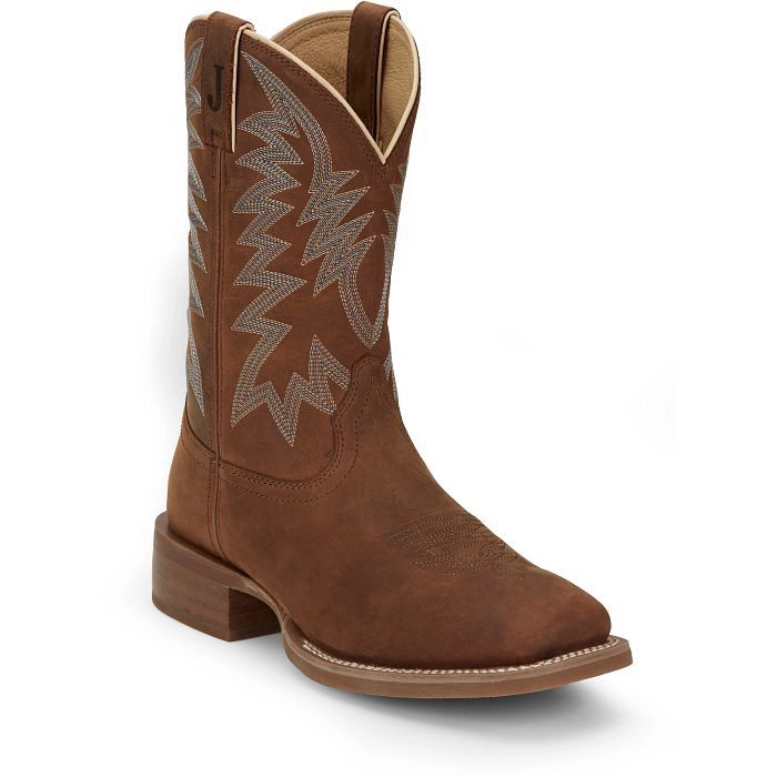 FN7112 MEN'S JUSTIN "BIG BUCKS" 11" BROWN COWHIDE SQUARE-TOE FRONTIER WORK BOOT W/ VIBRAM OUTSOLE