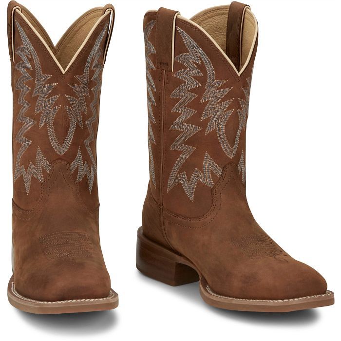 FN7112 MEN&#39;S JUSTIN &quot;BIG BUCKS&quot; 11&quot; BROWN COWHIDE SQUARE-TOE FRONTIER WORK BOOT W/ VIBRAM OUTSOLE
