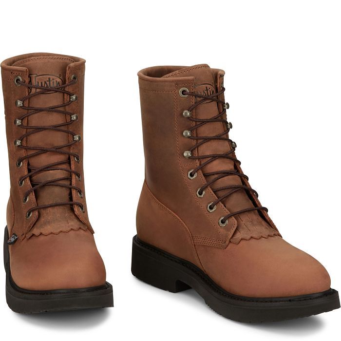 OW604 MEN&#39;S JUSTIN 8&quot; AGED BARK COWHIDE LACER WORK BOOT